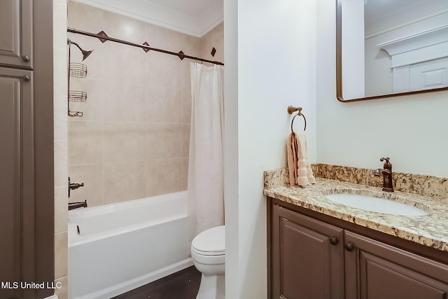 8521 Julia Dr, Vancleave, MS 39565 - bathroom with toilet, vanity, and shower / bathtub combination with curtain