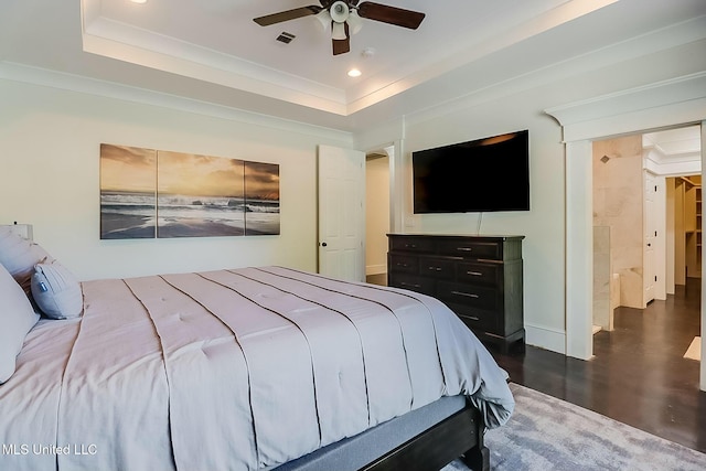 8521 Julia Dr, Vancleave, MS 39565 - bedroom featuring dark wood finished floors, recessed lighting, visible vents, and a raised ceiling