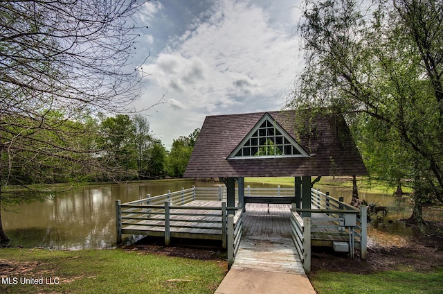 dock area featuring a water view