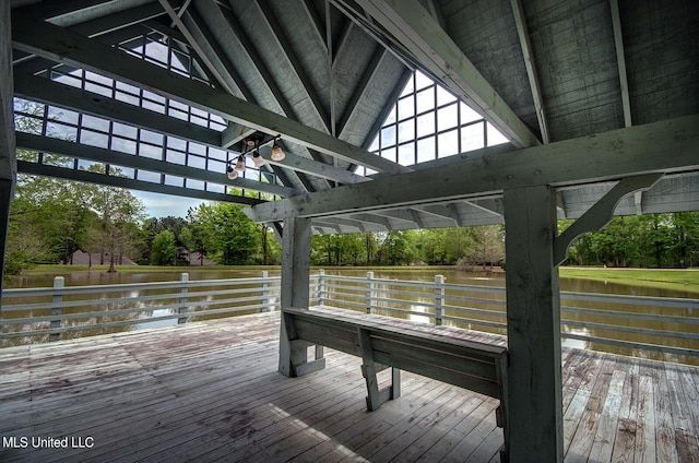 dock area with a deck with water view