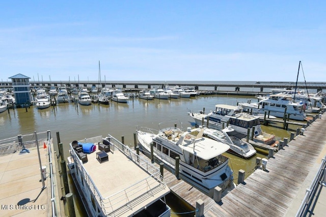 view of dock with a water view