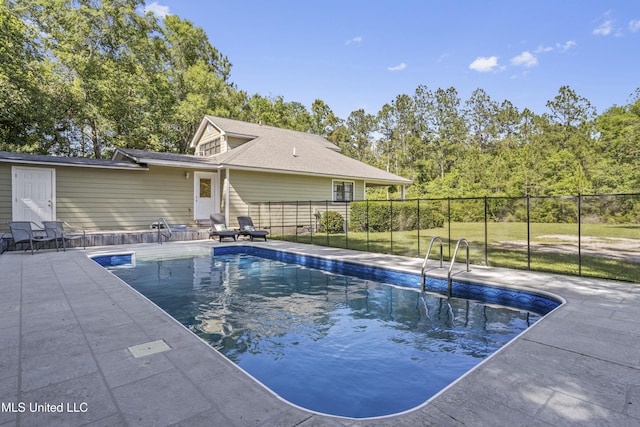 view of pool with fence and a fenced in pool