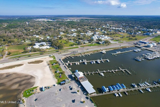 aerial view featuring a water view