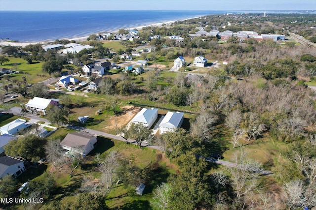 birds eye view of property with a residential view and a water view