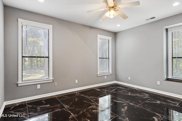3555 Bonner Dr, Olive Branch, MS 38654 - unfurnished room with recessed lighting, marble finish floor, visible vents, and baseboards