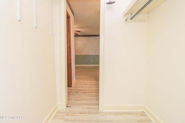 walk in closet with wood finished floors