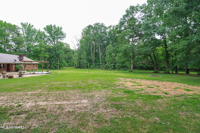 view of grassy yard with a patio area