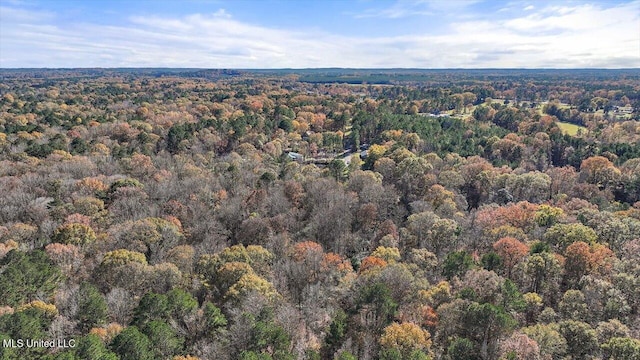 drone / aerial view featuring a view of trees