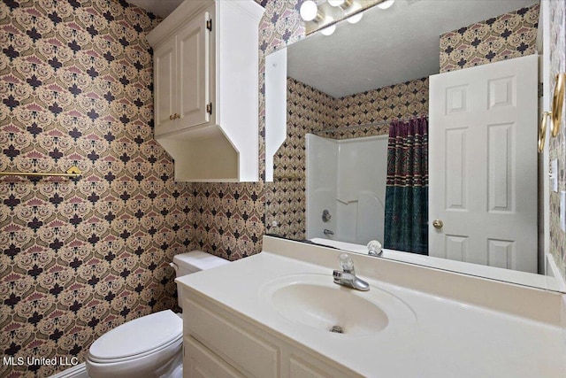 104 Willington Way, Madison, MS 39110 - bathroom featuring wallpapered walls, vanity, and a shower with shower curtain
