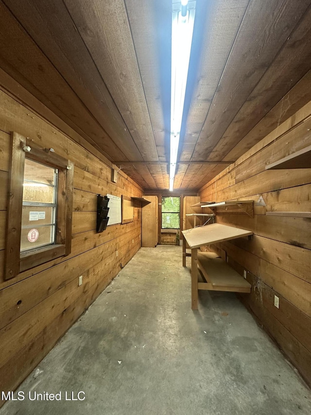 below grade area featuring wooden walls