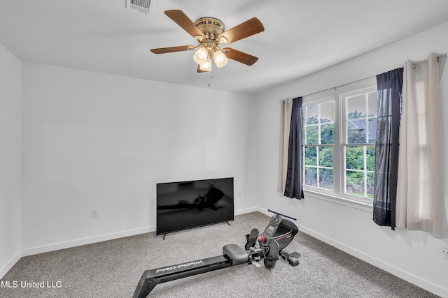 112 Rolling Meadows Dr, Jackson, MS 39211 - workout room featuring carpet flooring, ceiling fan, and baseboards
