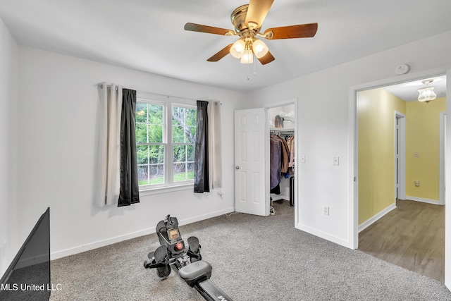 112 Rolling Meadows Dr, Jackson, MS 39211 - exercise room with ceiling fan, baseboards, and carpet flooring