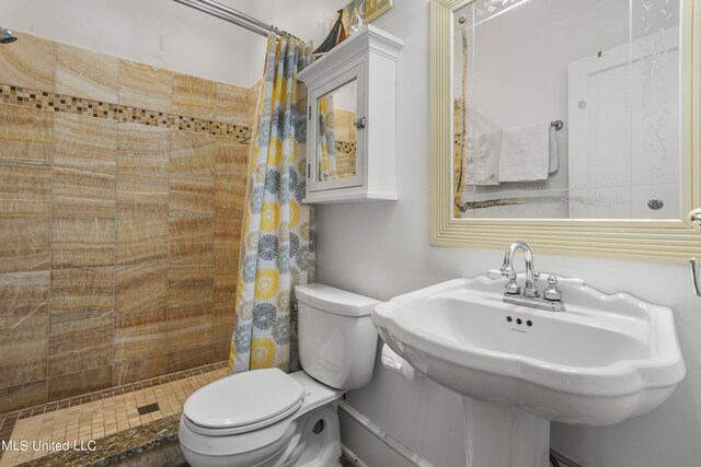 bathroom featuring sink, toilet, and walk in shower