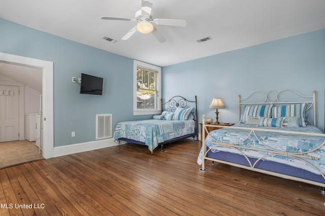 bedroom featuring ceiling fan and wood-type flooring