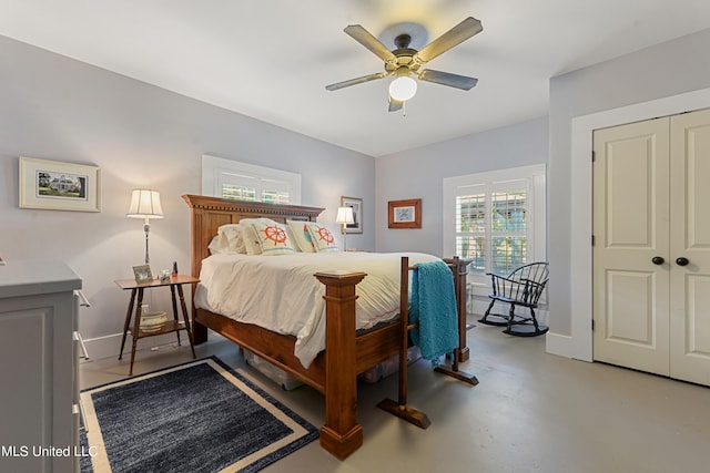 bedroom featuring a closet and ceiling fan