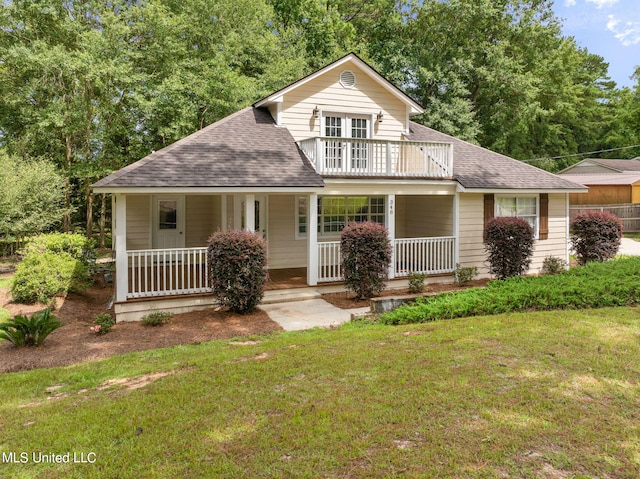 view of front of house featuring a front yard and covered porch