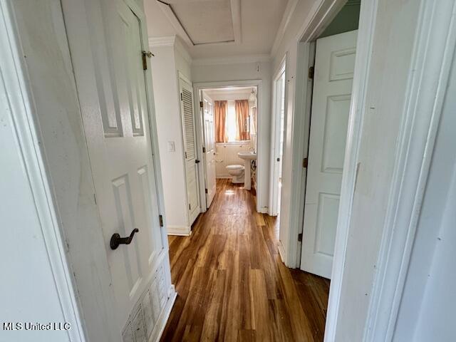 165 Canal St, Gulfport, MS 39507 - hall featuring dark wood-style floors and crown molding
