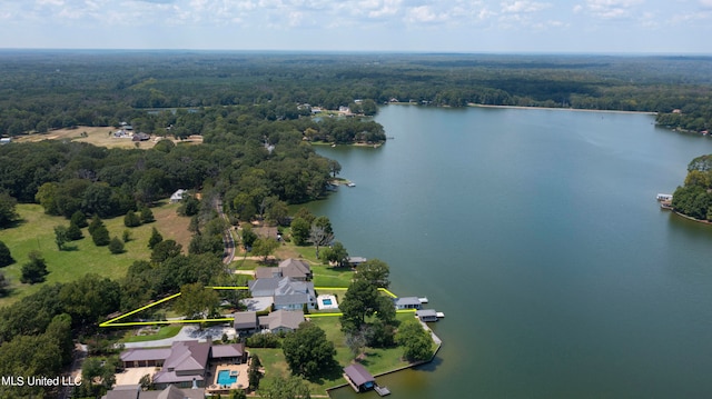 aerial view with a water view