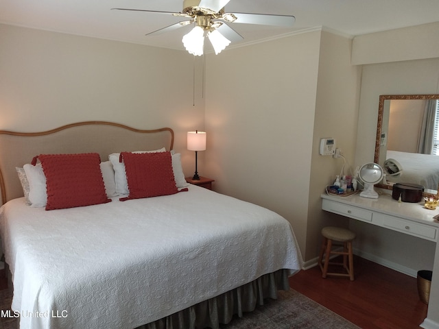 114 S 49th Hwy, Indianola, MS 38751 - bedroom with wood finished floors, baseboards, ornamental molding, and ceiling fan