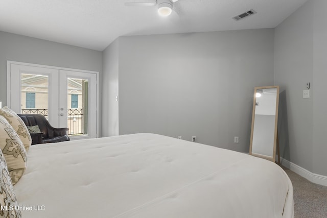 2252 Beach Dr Unit 606, Gulfport, MS 39507 - bedroom featuring french doors, access to outside, carpet, and ceiling fan