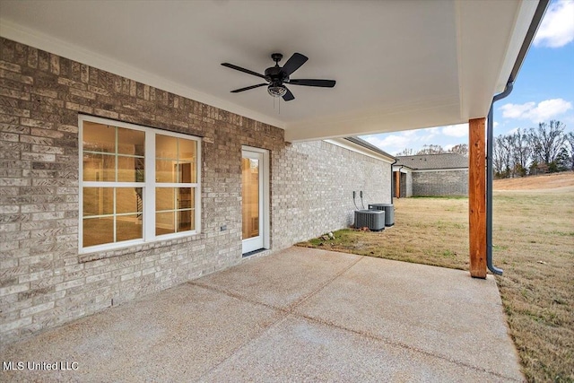 view of patio / terrace featuring central AC and ceiling fan