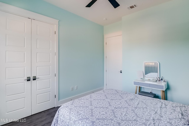 125 Miramar Ave, Biloxi, MS 39530 - bedroom with dark wood-type flooring, ceiling fan, and a closet