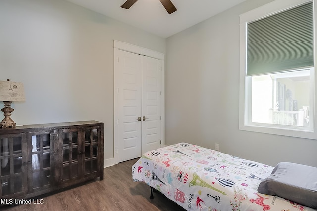 125 Miramar Ave, Biloxi, MS 39530 - bedroom featuring dark wood-type flooring, ceiling fan, and a closet