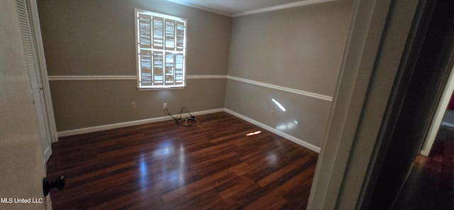 interior space featuring crown molding and dark hardwood / wood-style floors