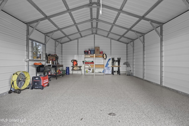 garage with metal wall