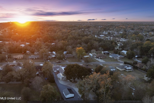 view of aerial view at dusk