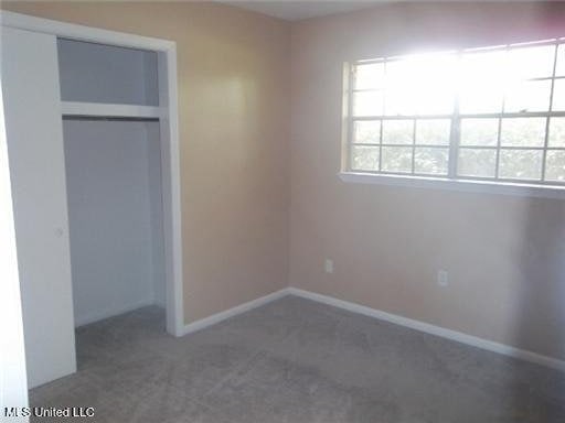 unfurnished bedroom with carpet floors, baseboards, and a closet