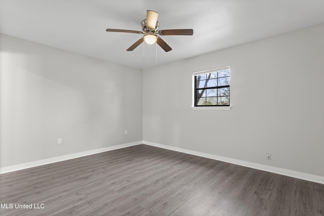 unfurnished room with hardwood / wood-style floors and ceiling fan