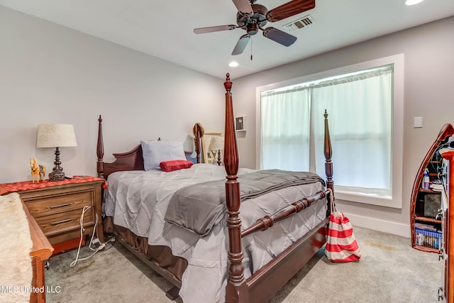 18153 Doc Lizana Rd, Gulfport, MS 39503 - bedroom with visible vents, recessed lighting, a ceiling fan, and carpet floors