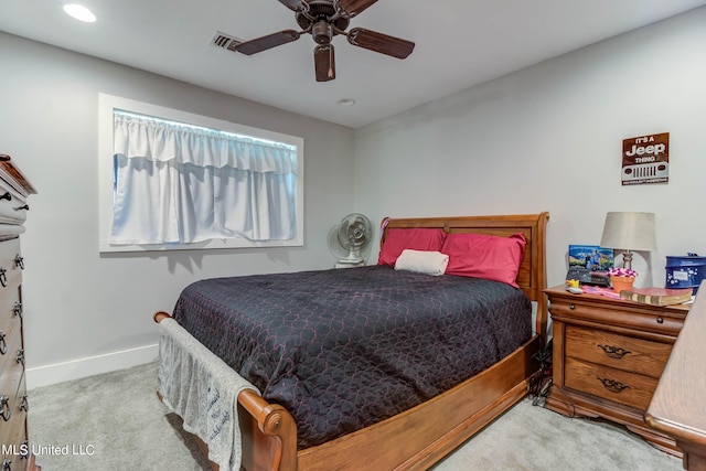 18153 Doc Lizana Rd, Gulfport, MS 39503 - carpeted bedroom with baseboards, visible vents, a ceiling fan, and recessed lighting