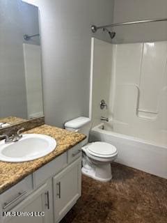 bathroom with toilet, shower / bath combination, and vanity