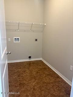 laundry room featuring washer hookup, laundry area, electric dryer hookup, and baseboards