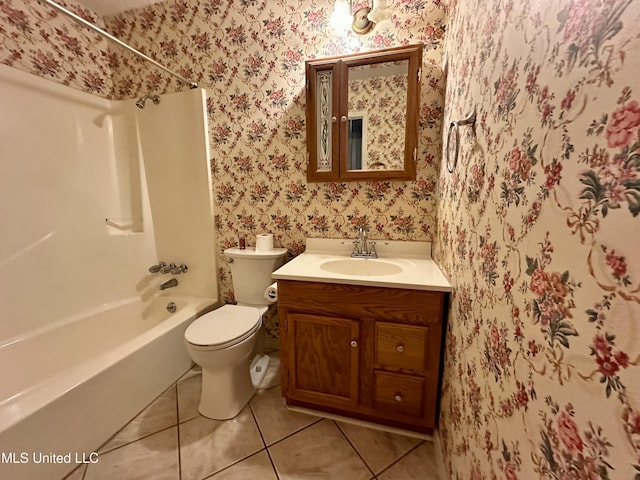 3427 Jr Davis Rd, Moss Point, MS 39562 - bathroom with toilet, shower / tub combination, wallpapered walls, tile patterned floors, and vanity