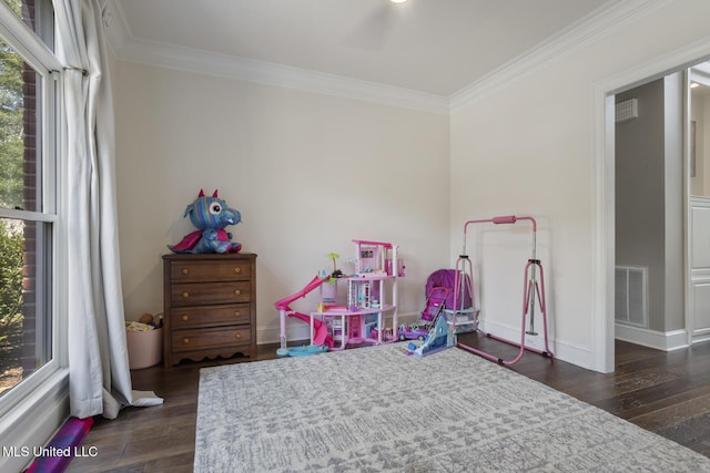 340 Sherborne Pl, Flowood, MS 39232 - playroom featuring dark wood finished floors, crown molding, and baseboards