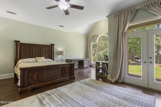 340 Sherborne Pl, Flowood, MS 39232 - bedroom with access to exterior, vaulted ceiling, dark wood-type flooring, french doors, and baseboards