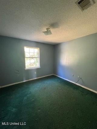 carpeted empty room featuring a textured ceiling