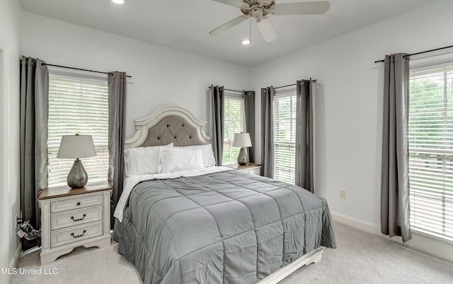 107 Chadwyck Ct, Madison, MS 39110 - bedroom featuring light colored carpet, baseboards, recessed lighting, and ceiling fan