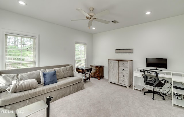 107 Chadwyck Ct, Madison, MS 39110 - office area featuring recessed lighting, ceiling fan, and light carpet