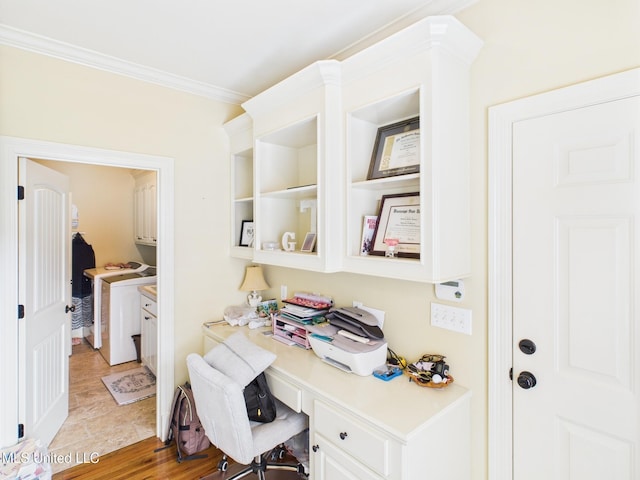 143 Charlton Dr, Madison, MS 39110 - office with washer / clothes dryer, built in desk, and ornamental molding