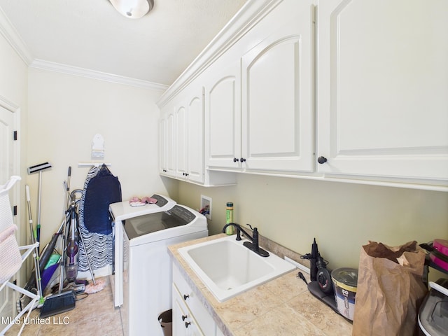 143 Charlton Dr, Madison, MS 39110 - laundry area with cabinet space, washing machine and clothes dryer, and ornamental molding