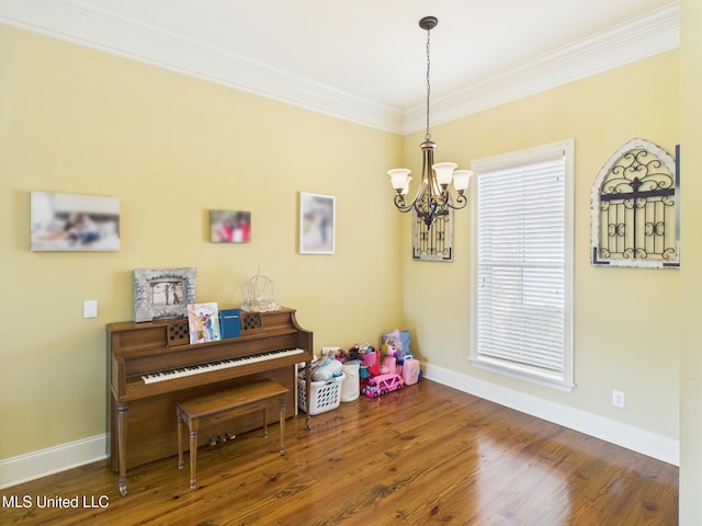 143 Charlton Dr, Madison, MS 39110 - sitting room featuring a chandelier, ornamental molding, and wood finished floors