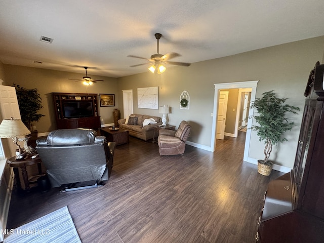 590 Eubanks Rd, Alligator, MS 38720 - living area featuring ceiling fan, dark wood finished floors, and baseboards