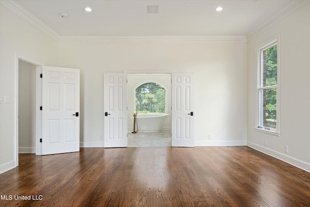 1594 Victoria Rd, Byhalia, MS 38611 - empty room with ornamental molding, wood finished floors, baseboards, and recessed lighting