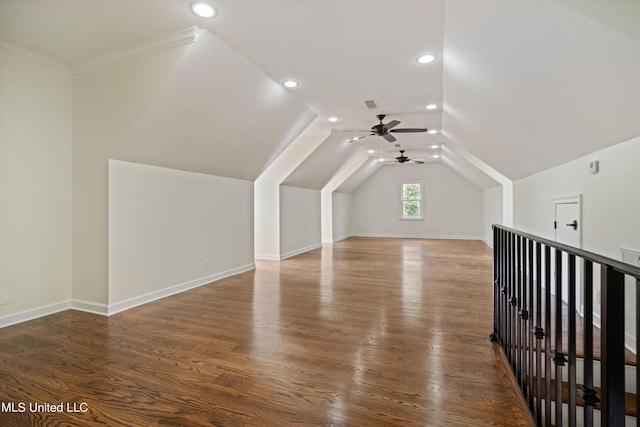 1594 Victoria Rd, Byhalia, MS 38611 - bonus room featuring a ceiling fan, vaulted ceiling, recessed lighting, wood finished floors, and baseboards