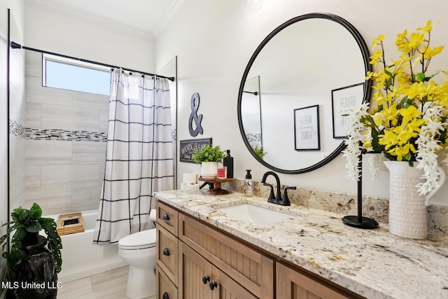 111 Jefferson Davis Pkwy, Picayune, MS 39466 - full bathroom featuring vanity, toilet, crown molding, and shower / tub combo