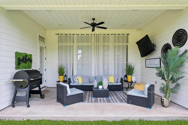 111 Jefferson Davis Pkwy, Picayune, MS 39466 - view of patio featuring a ceiling fan, area for grilling, and an outdoor living space